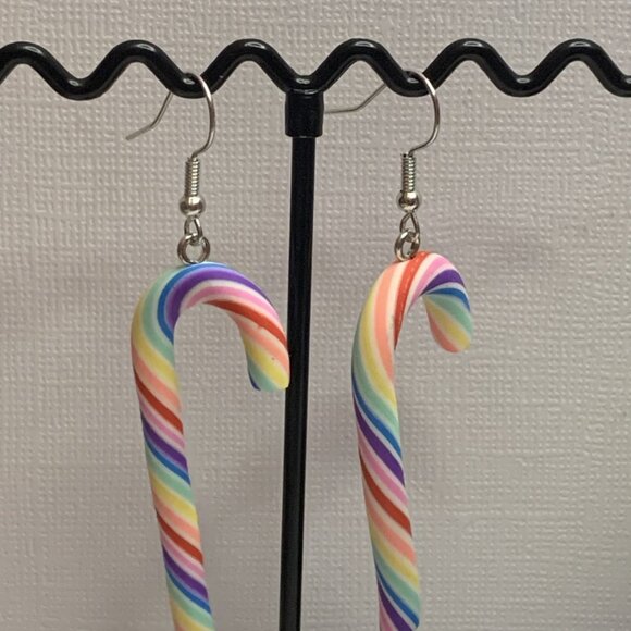 Candy Cane Earrings, Christmas Earrings, Holiday Earrings, Funny Food Earrings - Picture 2 of 5